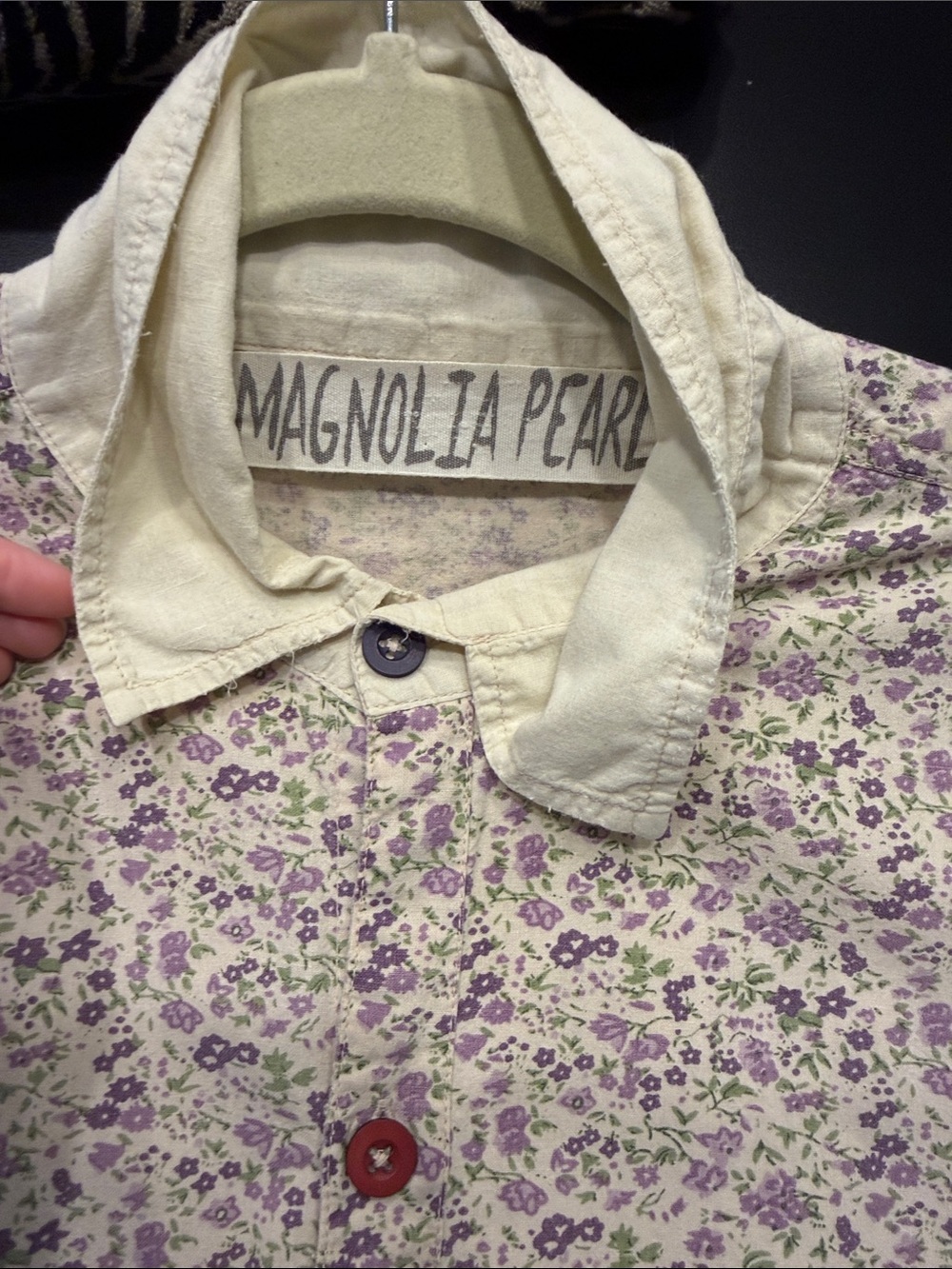Magnolia Pearl floral Button-Down in Cream and Purple